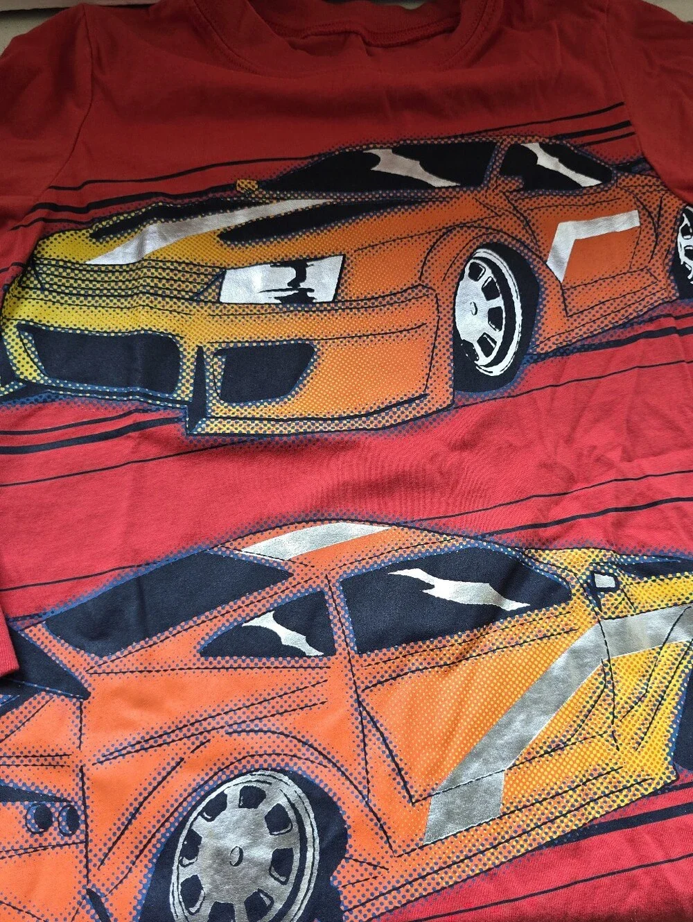 Carter's Red Long-Sleeve Tee with Orange & Yellow Car Graphics